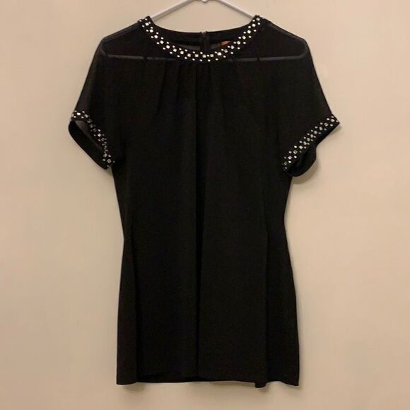 Bellini black blouse with gem accents . Sheer top. Length 28” Size M - Picture 1 of 8
